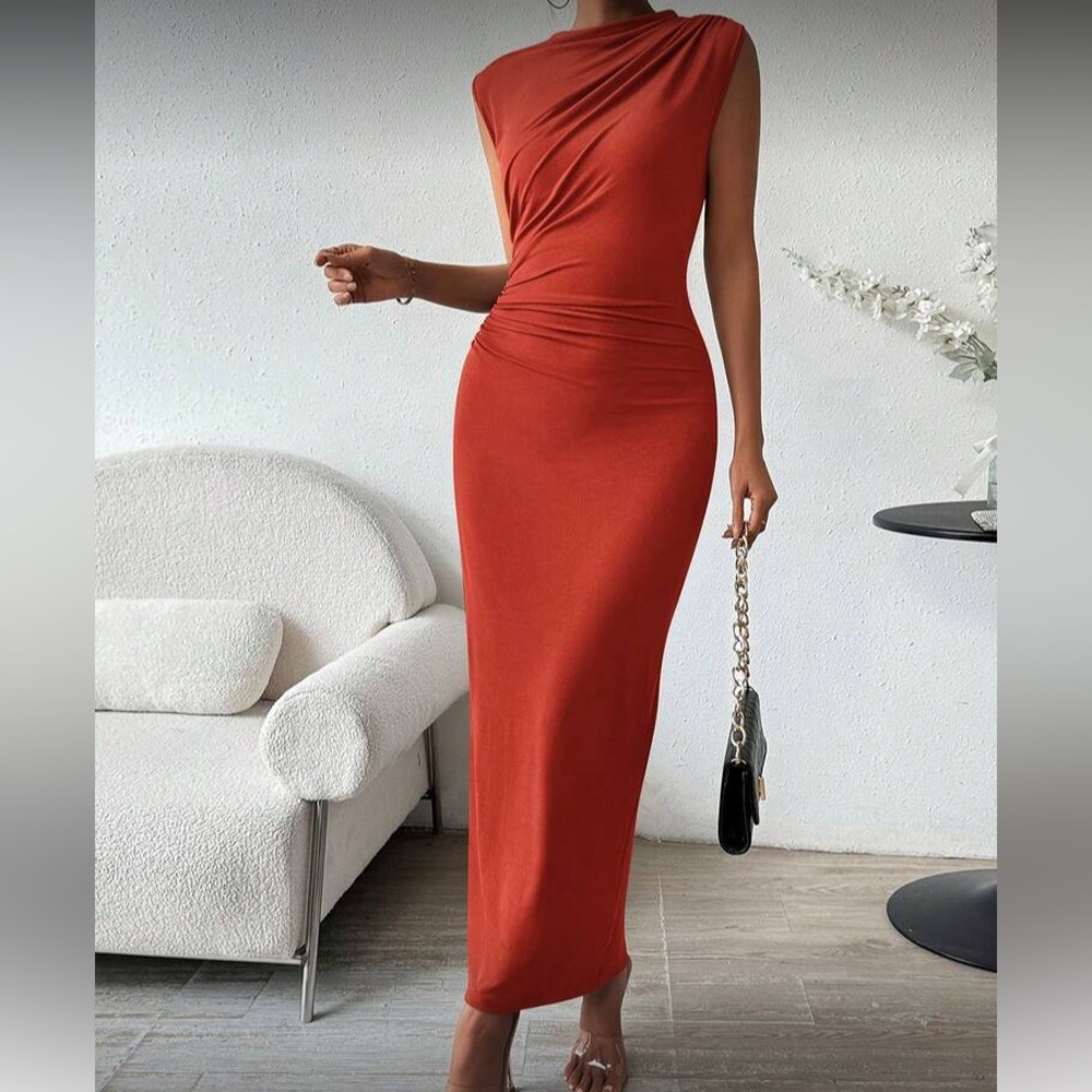 Elegant Black Sleeveless Draped Bodycon Maxi Dress - Picture 5 of 16